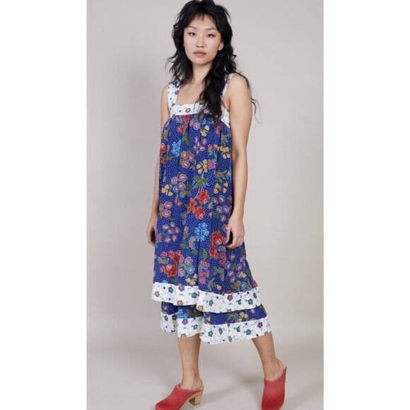 NWT Warm Margaritaville Floral Print Tiered Smock Boho Silk Dress Small - Picture 2 of 12